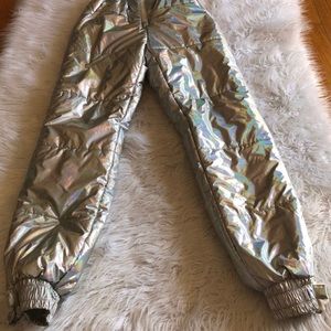 Dolls kill club exx silver holographic snow pants
